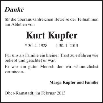 Traueranzeige von Kurt Kupfer von Echo-Zeitungen (Gesamtausgabe)