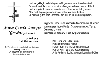Traueranzeige von Anna Gerda Ramge von Echo-Zeitungen (Gesamtausgabe)