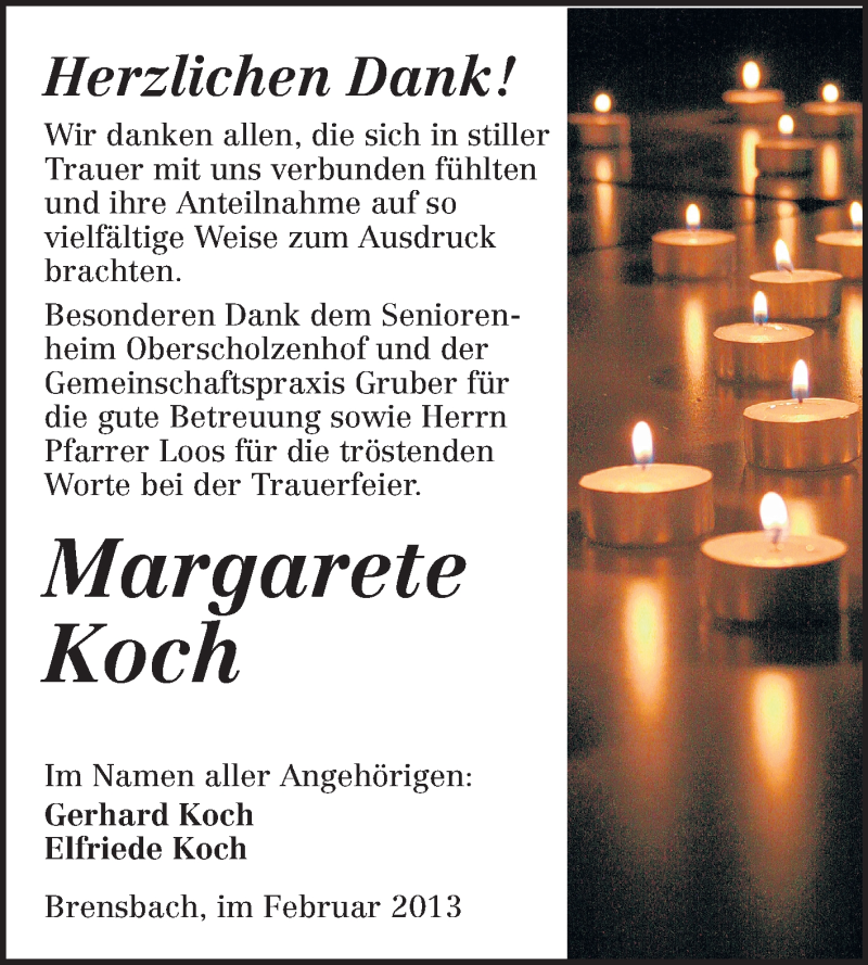  Traueranzeige für Margarete Koch vom 23.02.2013 aus Odenwälder Echo