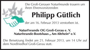 Traueranzeige von Philipp Gütlich von Rüsselsheimer Echo, Groß-Gerauer-Echo, Ried Echo