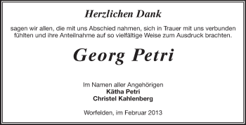 Traueranzeige von Georg Petri von Rüsselsheimer Echo, Groß-Gerauer-Echo, Ried Echo