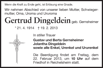 Traueranzeige von Gustav Dindeldein von Odenwälder Echo