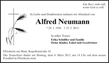Traueranzeige von Alfred Neumann von Rüsselsheimer Echo, Groß-Gerauer-Echo, Ried Echo