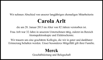 Traueranzeige von Carola Arlt von Echo-Zeitungen (Gesamtausgabe)