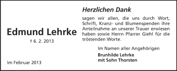 Traueranzeige von Edmund Lehrke von Rüsselsheimer Echo, Groß-Gerauer-Echo, Ried Echo