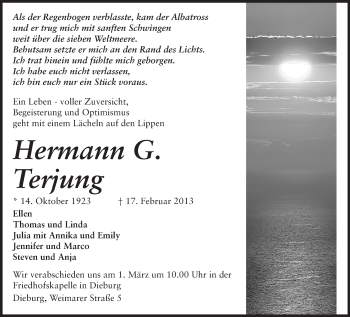 Traueranzeige von Hermann G. Terjung von Echo-Zeitungen (Gesamtausgabe)