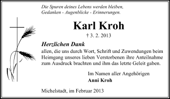 Traueranzeige von Karl Kroh von Odenwälder Echo