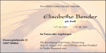 Traueranzeige von Elisabethe Bender von trauer.echo-online.de