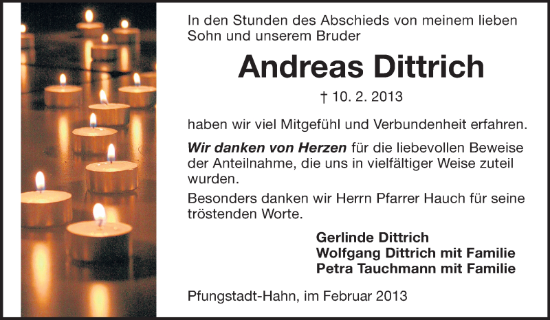  Traueranzeige für Andreas Dittrich vom 23.02.2013 aus Echo-Zeitungen (Gesamtausgabe)
