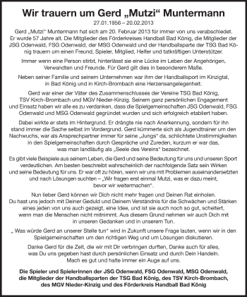 Traueranzeige von Gerd Muntermann von Odenwälder Echo