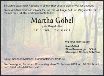 Traueranzeige von Martha Göbel von Echo-Zeitungen (Gesamtausgabe)