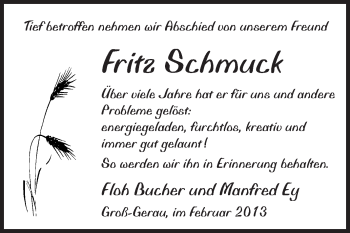 Traueranzeige von Fritz Schmuck von Rüsselsheimer Echo, Groß-Gerauer-Echo, Ried Echo