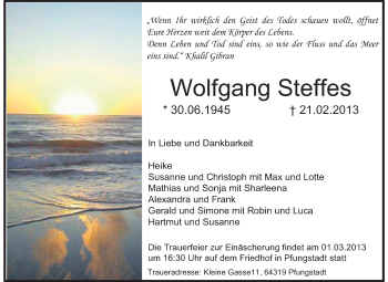 Traueranzeige von Wolfgang Steffes von Echo-Zeitungen (Gesamtausgabe)