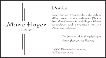 Traueranzeige von Marie Hoyer von Rüsselsheimer Echo, Groß-Gerauer-Echo, Ried Echo