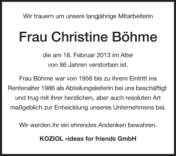 Traueranzeige von Christine Böhme von Echo-Zeitungen (Gesamtausgabe)