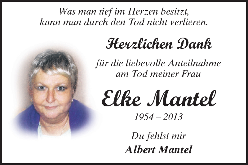  Traueranzeige für Elke Mantel vom 02.03.2013 aus Echo-Zeitungen (Gesamtausgabe)