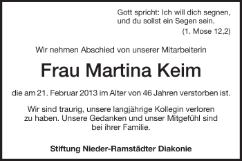 Traueranzeige von Martina Keim von Echo-Zeitungen (Gesamtausgabe)