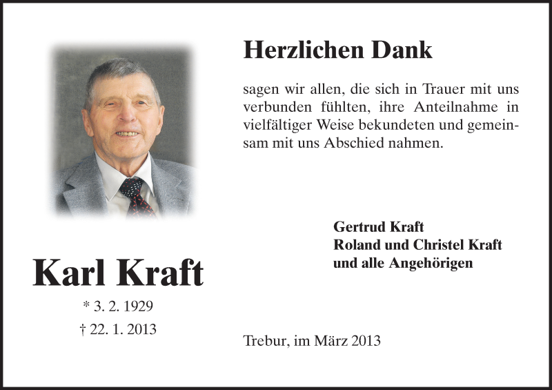  Traueranzeige für Karl Kraft vom 02.03.2013 aus Rüsselsheimer Echo, Groß-Gerauer-Echo, Ried Echo