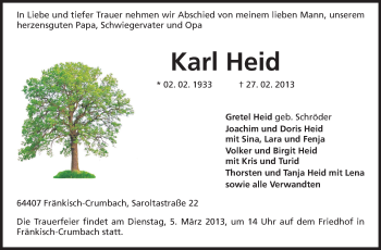Traueranzeige von Karl Heid von Odenwälder Echo