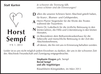 Traueranzeige von Horst Sempf von Rüsselsheimer Echo, Groß-Gerauer-Echo, Ried Echo