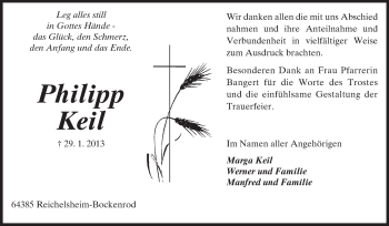 Traueranzeige von Philipp Keil von Odenwälder Echo