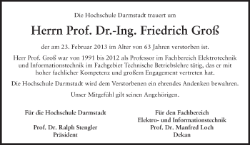 Traueranzeige von Friedrich Groß von Echo-Zeitungen (Gesamtausgabe)