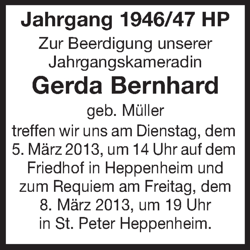  Traueranzeige für Gerda Bernhard vom 04.03.2013 aus Starkenburger Echo