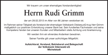 Traueranzeige von Rudi Grimm von Echo-Zeitungen (Gesamtausgabe)