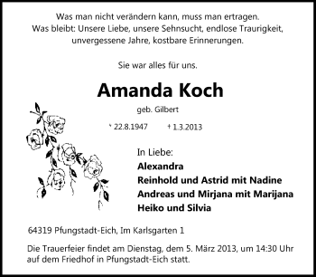 Traueranzeige von Amanda Koch von Echo-Zeitungen (Gesamtausgabe)