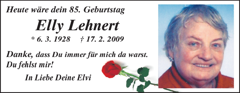  Traueranzeige für Elly Lehnert vom 06.03.2013 aus Echo-Zeitungen (Gesamtausgabe)