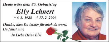 Traueranzeige von Elly Lehnert von Echo-Zeitungen (Gesamtausgabe)