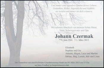 Traueranzeige von Johann Czermak von Echo-Zeitungen (Gesamtausgabe)