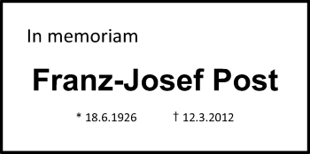 Traueranzeige von Franz-Josef Post von Echo-Zeitungen (Gesamtausgabe)