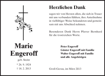 Traueranzeige von Marie Engeroff von Rüsselsheimer Echo, Groß-Gerauer-Echo, Ried Echo
