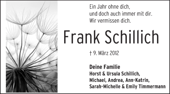 Traueranzeige von Frank Schillich von Rüsselsheimer Echo, Groß-Gerauer-Echo, Ried Echo
