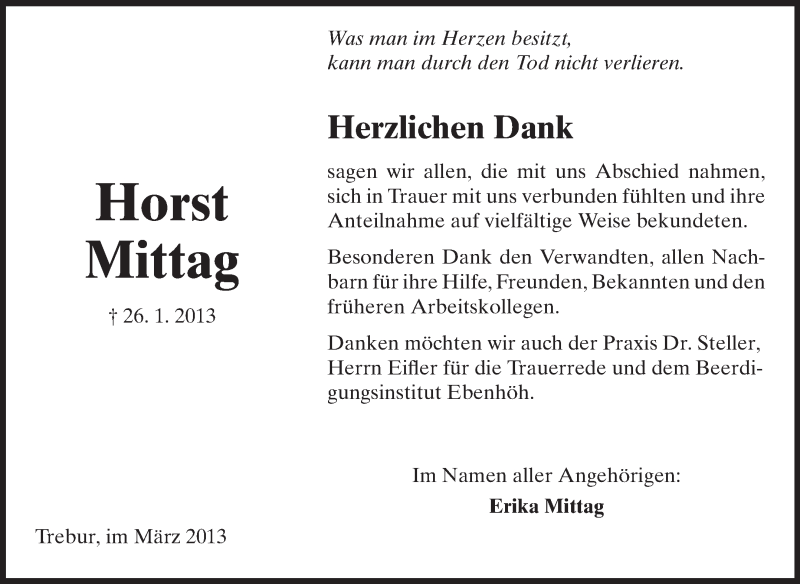  Traueranzeige für Horst Mittag vom 08.03.2013 aus Rüsselsheimer Echo, Groß-Gerauer-Echo, Ried Echo