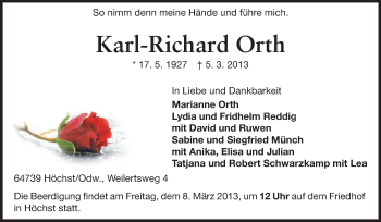 Traueranzeige von Karl-Richard Orth von Odenwälder Echo