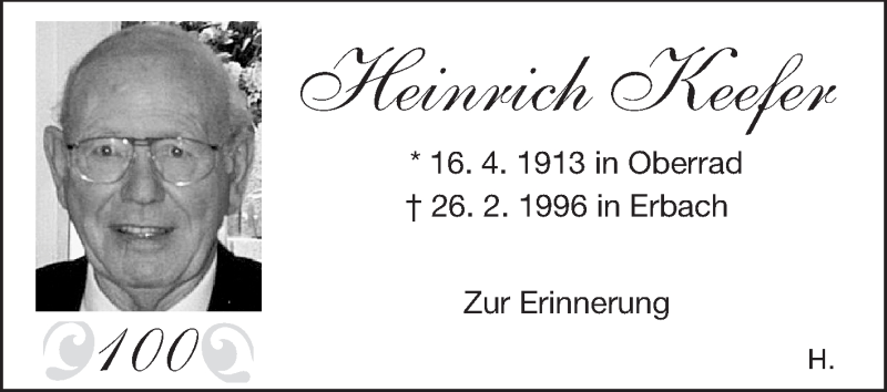  Traueranzeige für Heinrich Keefer vom 16.04.2013 aus Odenwälder Echo