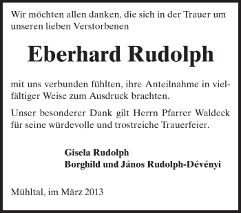 Traueranzeige von Eberhard Rudolph von Echo-Zeitungen (Gesamtausgabe)