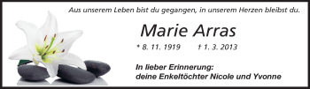 Traueranzeige von Marie Arras von Odenwälder Echo
