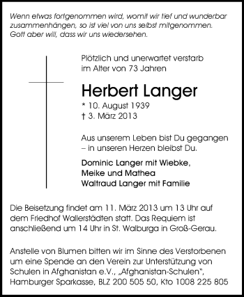 Traueranzeige von Herbert Langer von Echo-Zeitungen (Gesamtausgabe)