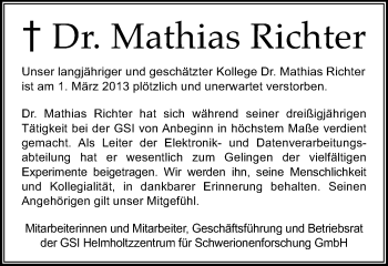 Traueranzeige von Mathias Richter von Echo-Zeitungen (Gesamtausgabe)