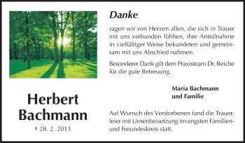 Traueranzeige von Herbert Bachmann von Rüsselsheimer Echo, Groß-Gerauer-Echo, Ried Echo