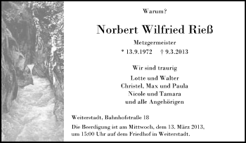 Traueranzeige von Norbert Wilfried Rieß von Echo-Zeitungen (Gesamtausgabe)