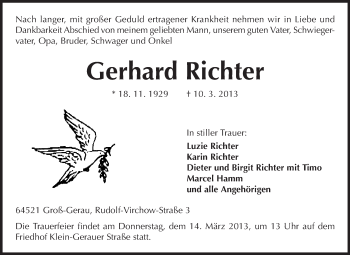 Traueranzeige von Gerhard Richter von Rüsselsheimer Echo, Groß-Gerauer-Echo, Ried Echo