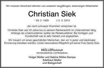 Traueranzeige von Christian Siek von Rüsselsheimer Echo, Groß-Gerauer-Echo, Ried Echo