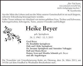 Traueranzeige von Heike Beyer von Echo-Zeitungen (Gesamtausgabe)