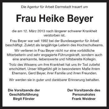 Traueranzeige von Heike Beyer von Echo-Zeitungen (Gesamtausgabe)