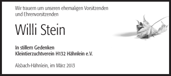 Traueranzeige von Willi Stein von Echo-Zeitungen (Gesamtausgabe)