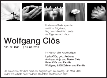Traueranzeige von Wolfgang Clös von Echo-Zeitungen (Gesamtausgabe)